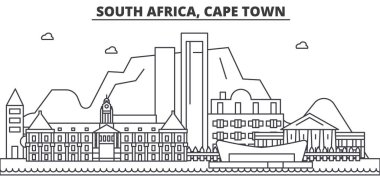 Güney Afrika, Cape Town mimari satır manzarası illüstrasyon. Doğrusal vektör cityscape ünlü simge, şehir manzaraları, tasarım simgeler. Düzenlenebilir darbeleri ile manzara