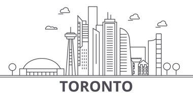 Toronto mimari satır manzarası illüstrasyon. Doğrusal vektör cityscape ünlü simge, şehir manzaraları, tasarım simgeler. Düzenlenebilir darbeleri ile manzara