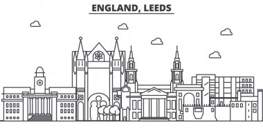 İngiltere ' de Leeds mimari satır manzarası illüstrasyon. Doğrusal vektör cityscape ünlü simge, şehir manzaraları, tasarım simgeler. Düzenlenebilir darbeleri ile manzara