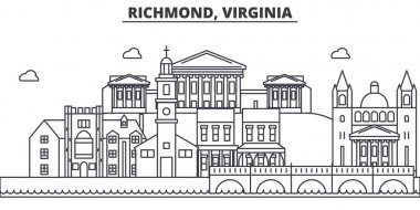 Richmond, Virginia mimari satır manzarası illüstrasyon. Doğrusal vektör cityscape ünlü simge, şehir manzaraları, tasarım simgeler. Düzenlenebilir darbeleri ile manzara