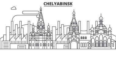 Rusya, Chelyabinsk mimari satır manzarası illüstrasyon. Doğrusal vektör cityscape ünlü simge, şehir manzaraları, tasarım simgeler. Düzenlenebilir darbeleri ile manzara