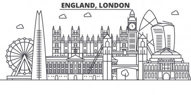 İngiltere, Londra mimari satır manzarası illüstrasyon. Doğrusal vektör cityscape ünlü simge, şehir manzaraları, tasarım simgeler. Düzenlenebilir darbeleri ile manzara