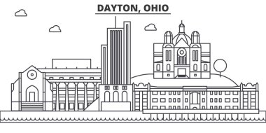 Dayton, Ohio mimari satır manzarası illüstrasyon. Doğrusal vektör cityscape ünlü simge, şehir manzaraları, tasarım simgeler. Düzenlenebilir darbeleri ile manzara