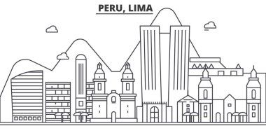Peru, Lima mimari satır manzarası illüstrasyon. Doğrusal vektör cityscape ünlü simge, şehir manzaraları, tasarım simgeler. Düzenlenebilir darbeleri ile manzara