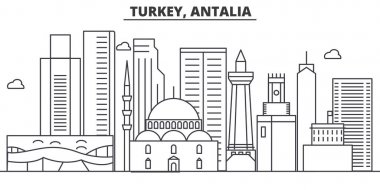 Türkiye, Antalia mimari satır manzarası illüstrasyon. Doğrusal vektör cityscape ünlü simge, şehir manzaraları, tasarım simgeler. Düzenlenebilir darbeleri ile manzara