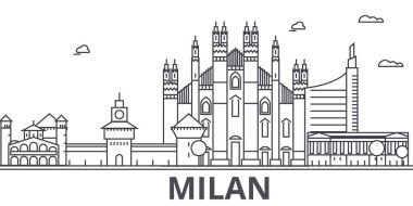 Milan mimari satır manzarası illüstrasyon. Doğrusal vektör cityscape ünlü simge, şehir manzaraları, tasarım simgeler. Düzenlenebilir darbeleri ile manzara