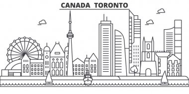 Kanada, Toronto mimari satır manzarası illüstrasyon. Doğrusal vektör cityscape ünlü simge, şehir manzaraları, tasarım simgeler. Düzenlenebilir darbeleri ile manzara