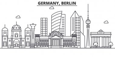 Almanya, Berlin mimarisi satır manzarası illüstrasyon. Doğrusal vektör cityscape ünlü simge, şehir manzaraları, tasarım simgeler. Düzenlenebilir darbeleri ile manzara