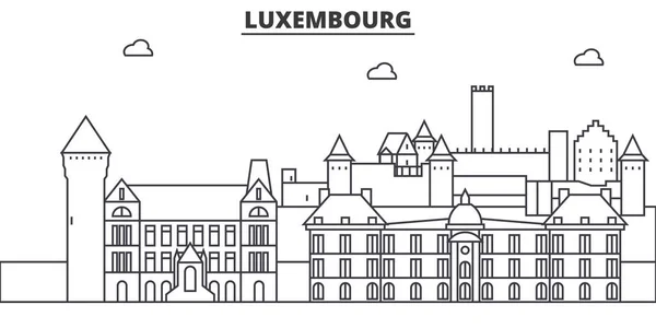 Luxemburgo arquitectura línea skyline ilustración. Paisaje urbano vector lineal con monumentos famosos, lugares de interés de la ciudad, iconos de diseño. Paisaje con trazos editables — Vector de stock