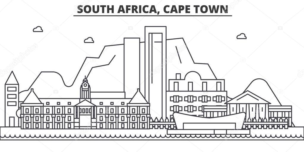 South Africa, Cape Town architecture line skyline illustration. Linear vector cityscape with famous landmarks, city sights, design icons. Landscape wtih editable strokes