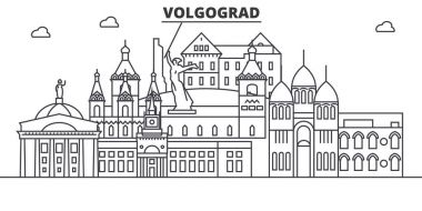 Rusya, Volgograd mimari satır manzarası illüstrasyon. Doğrusal vektör cityscape ünlü simge, şehir manzaraları, tasarım simgeler. Düzenlenebilir darbeleri ile manzara
