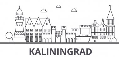 Kaliningrad mimari satır manzarası illüstrasyon. Doğrusal vektör cityscape ünlü simge, şehir manzaraları, tasarım simgeler. Düzenlenebilir darbeleri ile manzara