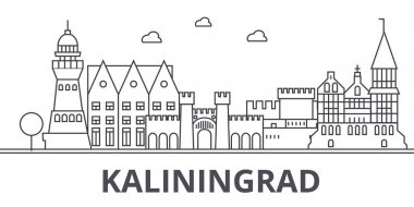 Kaliningrad architecture line skyline illustration. Linear vector cityscape with famous landmarks, city sights, design icons. Landscape wtih editable strokes clipart