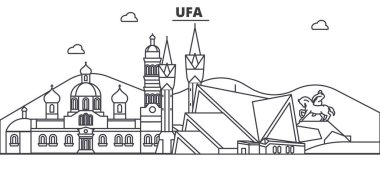 Rusya, Ufa mimari satır manzarası illüstrasyon. Doğrusal vektör cityscape ünlü simge, şehir manzaraları, tasarım simgeler. Düzenlenebilir darbeleri ile manzara