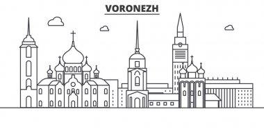 Rusya, Voronezh mimari satır manzarası illüstrasyon. Doğrusal vektör cityscape ünlü simge, şehir manzaraları, tasarım simgeler. Düzenlenebilir darbeleri ile manzara