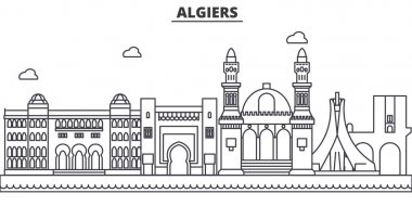 Algiers mimari satır manzarası illüstrasyon. Doğrusal vektör cityscape ünlü simge, şehir manzaraları, tasarım simgeler. Düzenlenebilir darbeleri ile manzara