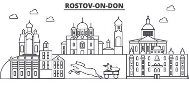 Rusya, Rostov On Don mimari satır manzarası illüstrasyon. Doğrusal vektör cityscape ünlü simge, şehir manzaraları, tasarım simgeler. Düzenlenebilir darbeleri ile manzara