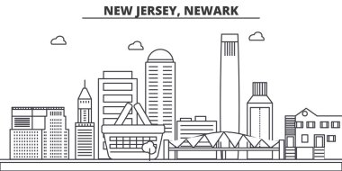 New Jersey'de, Newark mimari satır manzarası illüstrasyon. Doğrusal vektör cityscape ünlü simge, şehir manzaraları, tasarım simgeler. Düzenlenebilir darbeleri ile manzara