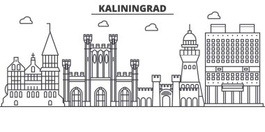 Rusya, Kaliningrad mimari satır manzarası illüstrasyon. Doğrusal vektör cityscape ünlü simge, şehir manzaraları, tasarım simgeler. Düzenlenebilir darbeleri ile manzara