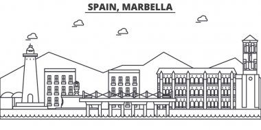 İspanya, Marbella mimari satır manzarası illüstrasyon. Doğrusal vektör cityscape ünlü simge, şehir manzaraları, tasarım simgeler. Düzenlenebilir darbeleri ile manzara