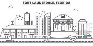 Fort Lauderdale, Florida mimari satır manzarası illüstrasyon. Doğrusal vektör cityscape ünlü simge, şehir manzaraları, tasarım simgeler. Düzenlenebilir darbeleri ile manzara