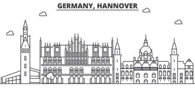 Almanya, Hannover mimari satır manzarası illüstrasyon. Doğrusal vektör cityscape ünlü simge, şehir manzaraları, tasarım simgeler. Düzenlenebilir darbeleri ile manzara