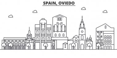 Spain, Oviedo architecture line skyline illustration. Linear vector cityscape with famous landmarks, city sights, design icons. Landscape wtih editable strokes clipart