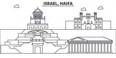 İsrail, Haifa mimari satır manzarası illüstrasyon. Doğrusal vektör cityscape ünlü simge, şehir manzaraları, tasarım simgeler. Düzenlenebilir darbeleri ile manzara