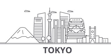Tokyo Japonya mimari satır manzarası illüstrasyon. Doğrusal vektör cityscape ünlü simge, şehir manzaraları, tasarım simgeler. Düzenlenebilir darbeleri ile manzara