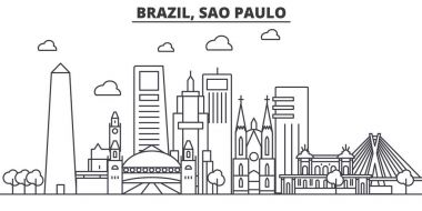 Brezilya, Sao Paulo mimari satır manzarası illüstrasyon. Doğrusal vektör cityscape ünlü simge, şehir manzaraları, tasarım simgeler. Düzenlenebilir darbeleri ile manzara