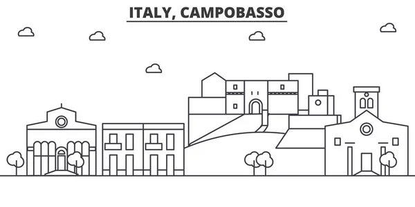 Italia, línea de arquitectura Campobasso skyline ilustración. Paisaje urbano vector lineal con monumentos famosos, lugares de interés de la ciudad, iconos de diseño. Paisaje con trazos editables — Vector de stock