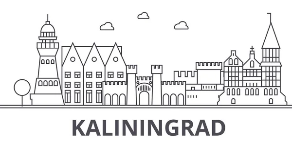 Kaliningrado arquitetura linha skyline ilustração. Cityscape vector linear com marcos famosos, pontos turísticos da cidade, ícones de design. Paisagem wtih traços editáveis — Vetor de Stock