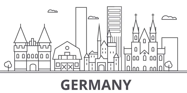독일 건축 선 스카이 라인 일러스트입니다. 유명한 랜드마크, 시티 명소와 선형 벡터 풍경 디자인 아이콘. 편집 가능한 선 프리 — 스톡 벡터