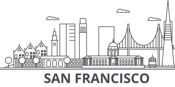 San Francisco architecture line skyline illustration (en inglés). Paisaje urbano vector lineal con monumentos famosos, lugares de interés de la ciudad, iconos de diseño. Paisaje con trazos editables — Archivo Imágenes Vectoriales