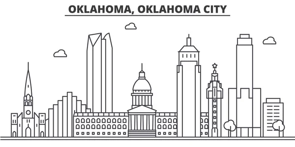 Oklahoma, Oklahoma City architecture line skyline illustration. Paisaje urbano vector lineal con monumentos famosos, lugares de interés de la ciudad, iconos de diseño. Paisaje con trazos editables — Vector de stock