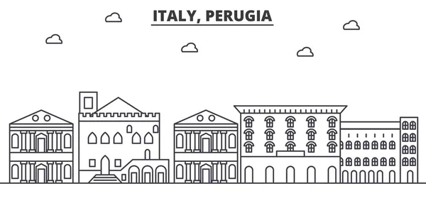 Italie, Perugia architecture ligne skyline illustration. Paysage urbain vectoriel linéaire avec des monuments célèbres, des sites de la ville, des icônes de design. Paysage wtih coups modifiables — Image vectorielle