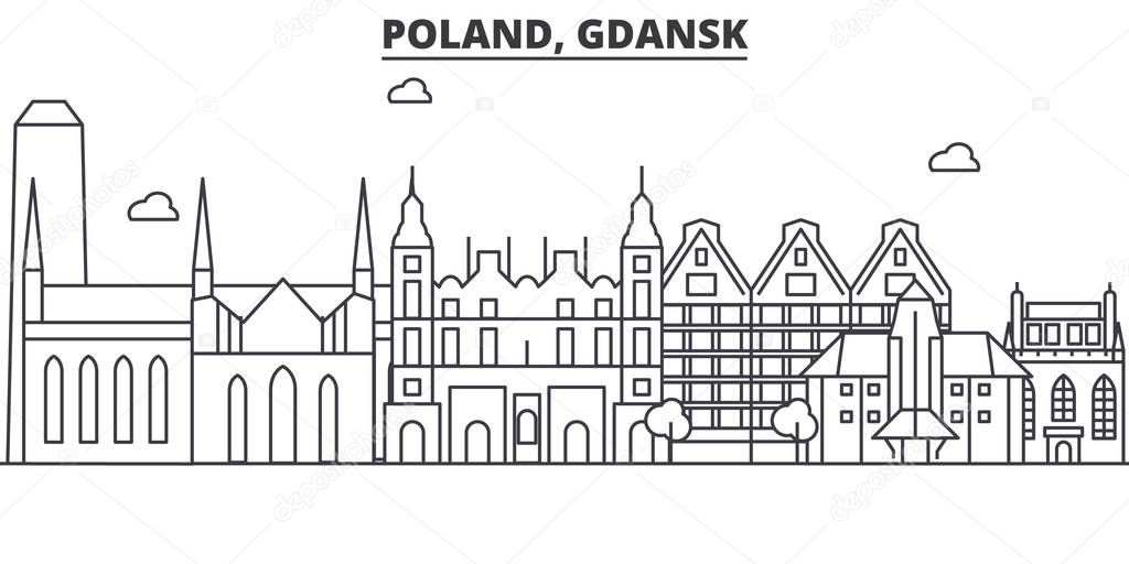 Poland, Gdansk architecture line skyline illustration. Linear vector cityscape with famous landmarks, city sights, design icons. Landscape wtih editable strokes