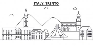 İtalya Trento mimari satır manzarası illüstrasyon. Doğrusal vektör cityscape ünlü simge, şehir manzaraları, tasarım simgeler. Düzenlenebilir darbeleri ile manzara