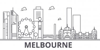 Melbourne mimari satır manzarası illüstrasyon. Doğrusal vektör cityscape ünlü simge, şehir manzaraları, tasarım simgeler. Düzenlenebilir darbeleri ile manzara