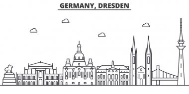 Almanya, Dresden mimari satır manzarası illüstrasyon. Doğrusal vektör cityscape ünlü simge, şehir manzaraları, tasarım simgeler. Düzenlenebilir darbeleri ile manzara