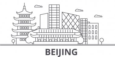 Beijing mimari satır manzarası illüstrasyon. Doğrusal vektör cityscape ünlü simge, şehir manzaraları, tasarım simgeler. Düzenlenebilir darbeleri ile manzara