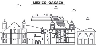 Meksika Oaxaca mimari satır manzarası illüstrasyon. Doğrusal vektör cityscape ünlü simge, şehir manzaraları, tasarım simgeler. Düzenlenebilir darbeleri ile manzara