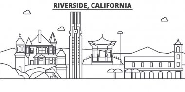 California, Riverside mimari satır manzarası illüstrasyon. Doğrusal vektör cityscape ünlü simge, şehir manzaraları, tasarım simgeler. Düzenlenebilir darbeleri ile manzara