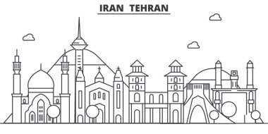 Iran, Tehran mimari satır manzarası illüstrasyon. Doğrusal vektör cityscape ünlü simge, şehir manzaraları, tasarım simgeler. Düzenlenebilir darbeleri ile manzara