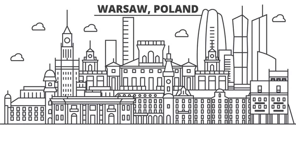 Polonya, Varşova mimari satır manzarası illüstrasyon. Doğrusal vektör cityscape ünlü simge, şehir manzaraları, tasarım simgeler. Düzenlenebilir darbeleri ile manzara