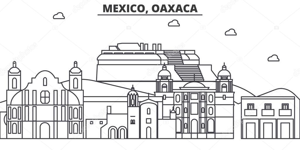 Mexico, Oaxaca architecture line skyline illustration. Linear vector cityscape with famous landmarks, city sights, design icons. Landscape wtih editable strokes