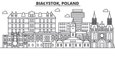 Bialystok mimari satır manzarası illüstrasyon, Polonya. Doğrusal vektör cityscape ünlü simge, şehir manzaraları, tasarım simgeler. Düzenlenebilir darbeleri ile manzara