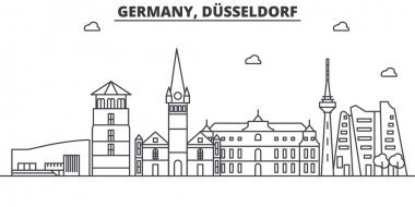 Almanya Dusseldorf mimari satır manzarası illüstrasyon. Doğrusal vektör cityscape ünlü simge, şehir manzaraları, tasarım simgeler. Düzenlenebilir vuruş