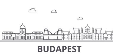 Budapeşte mimarisi satır manzarası illüstrasyon. Doğrusal vektör cityscape ünlü simge, şehir manzaraları, tasarım simgeler. Düzenlenebilir darbeleri ile manzara