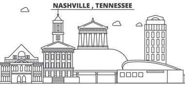 Nashville, Tennessee mimari satır manzarası illüstrasyon. Doğrusal vektör cityscape ünlü simge, şehir manzaraları, tasarım simgeler. Düzenlenebilir darbeleri ile manzara